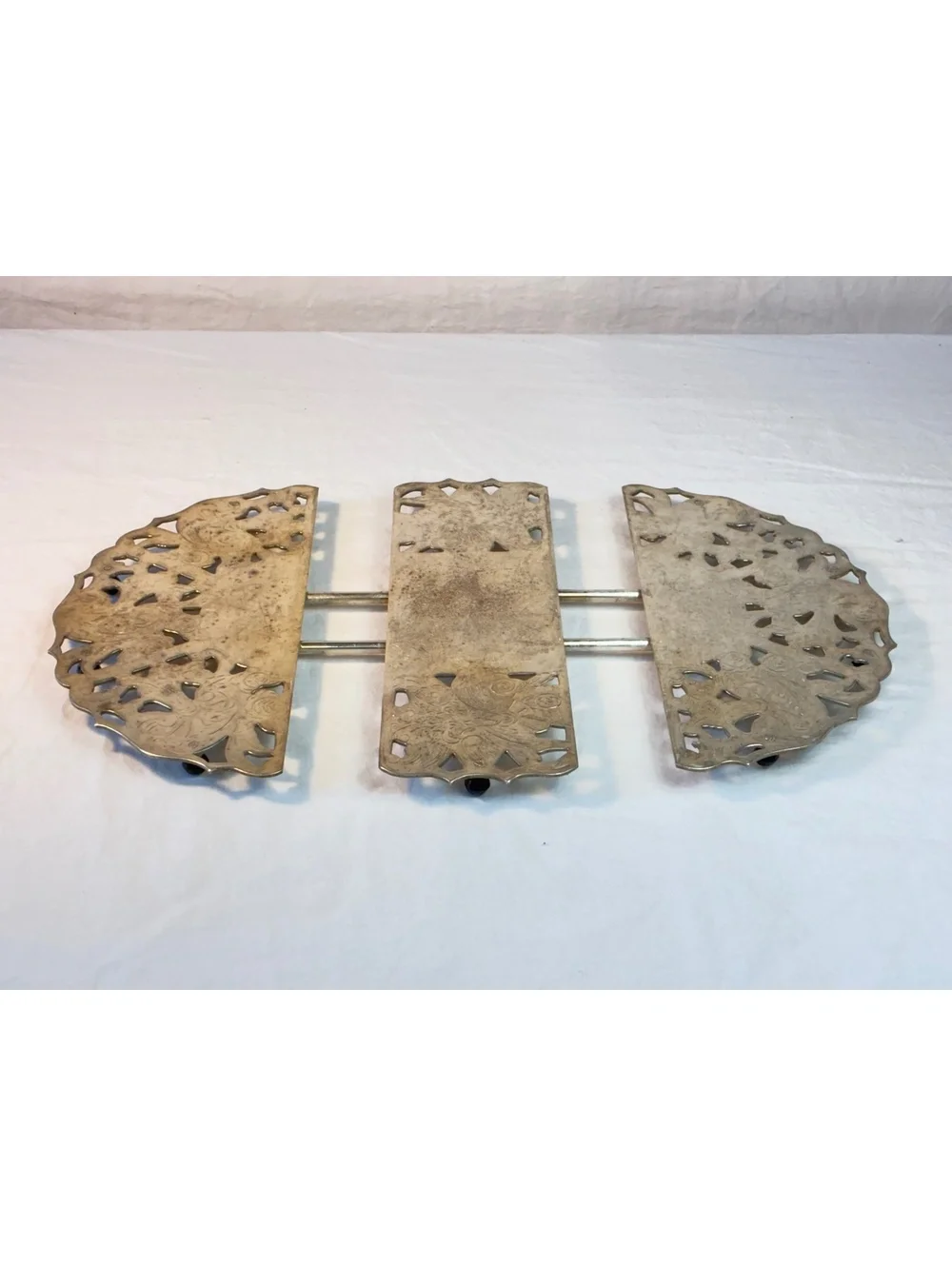 Vintage Expandable silverplate Trivet with Ornate Cutout Design